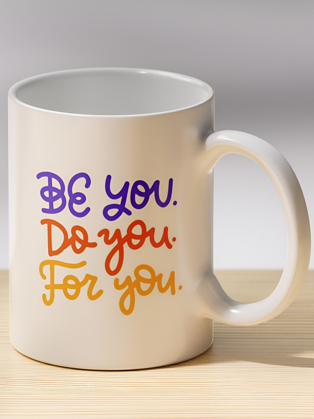 Gift4You Caramel Studio Pottery White Typography Ceramic Microwave Safe Cup-330ml