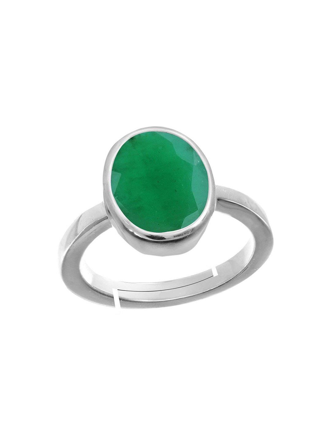 RRVGEM Panna Stone Silver Plated Adjustable Ring 9.50 Ratti Rashi Ratna Finger Ring