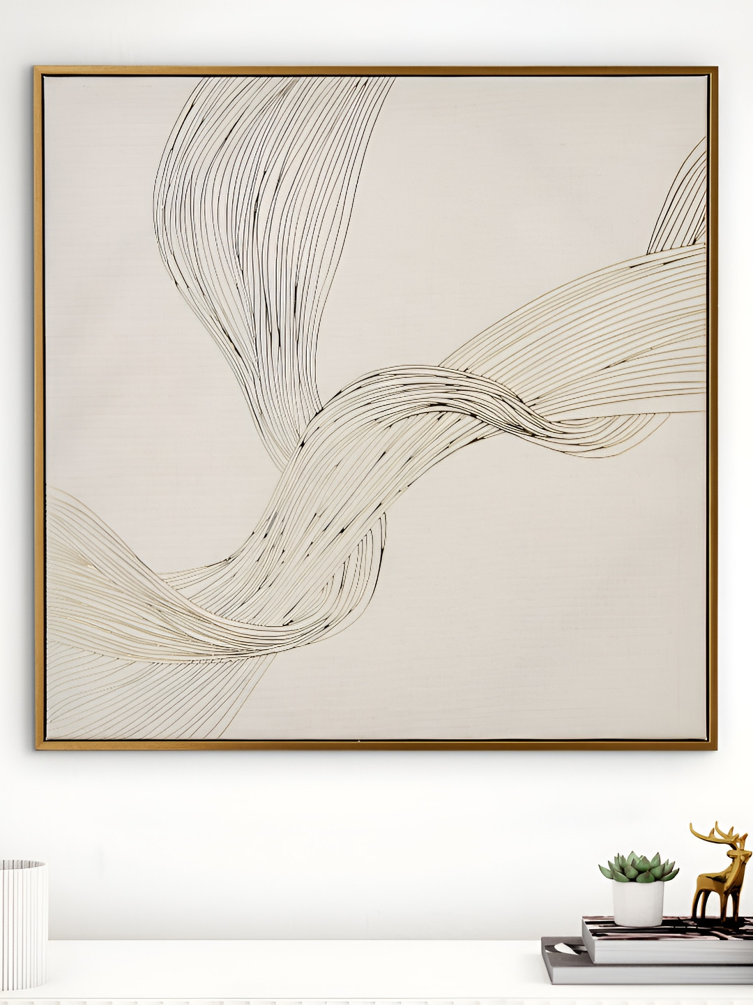 Home Centre Artistry Regalia Gold-Toned  & Cream Colored Printed Canvas Wall Photo Frame