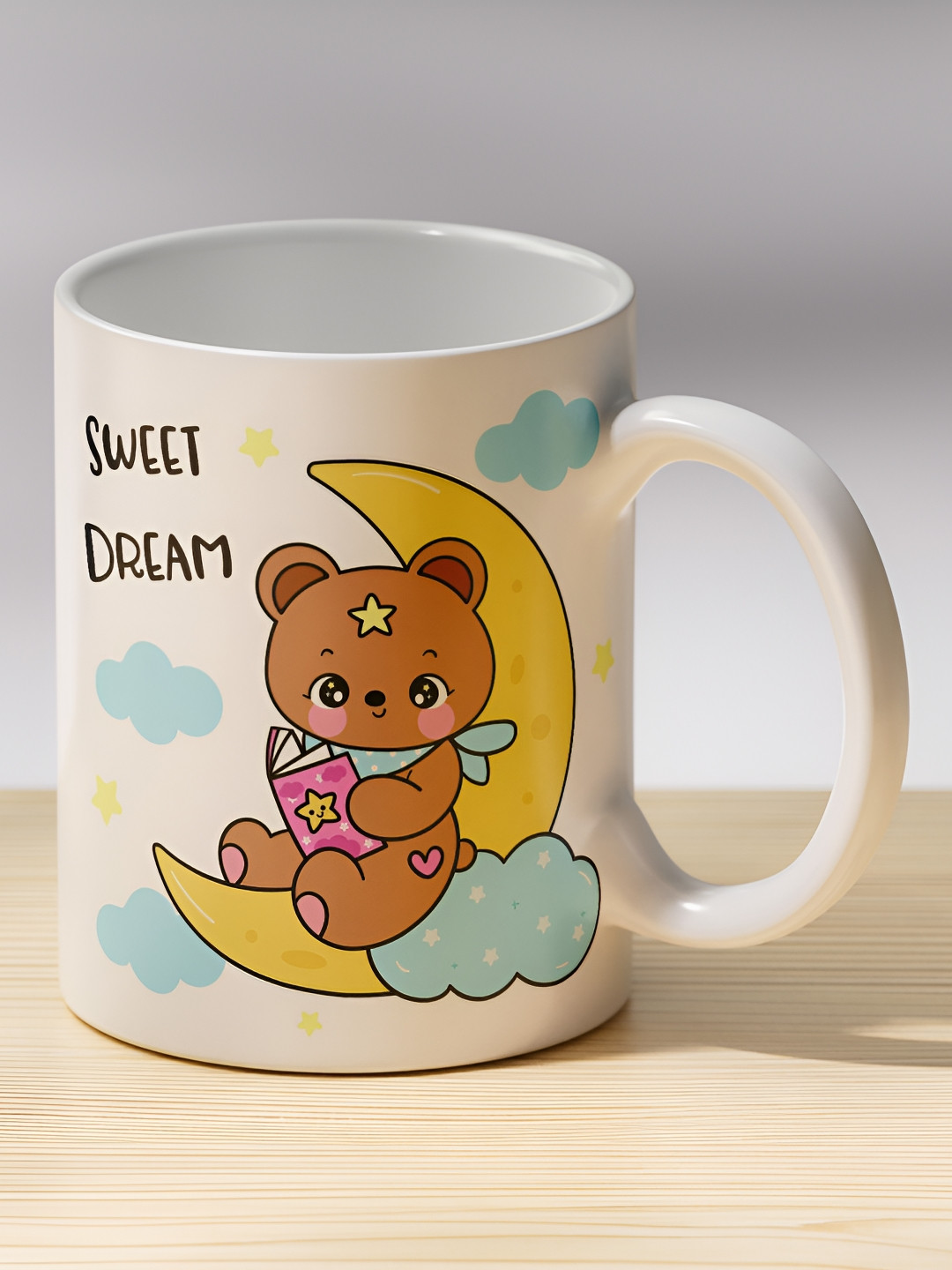 Gift4You Natural Canvas Multicoloured Typography Ceramic Microwave Safe Cup-350ml