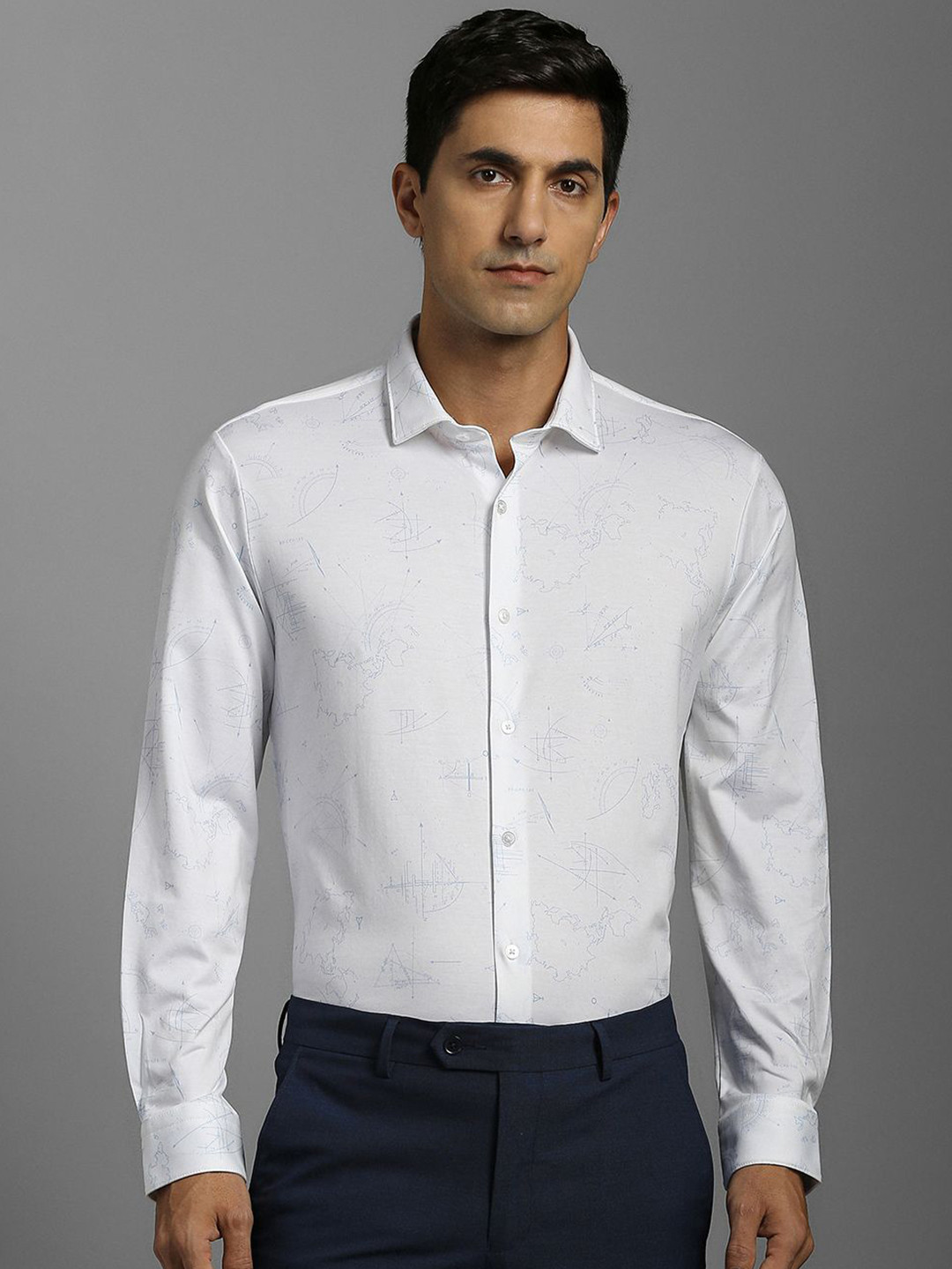 Louis Philippe Abstract Printed Spread Collar Slim Fit Cotton Formal Shirt