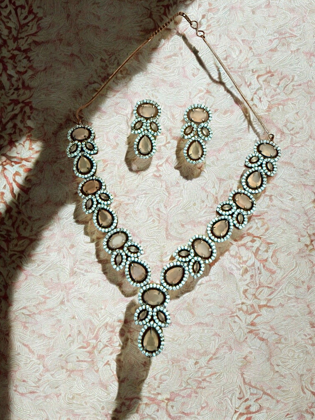 Rebekah Silver-Plated Crystal Stones & American Diamonds Studded Jewellery Set