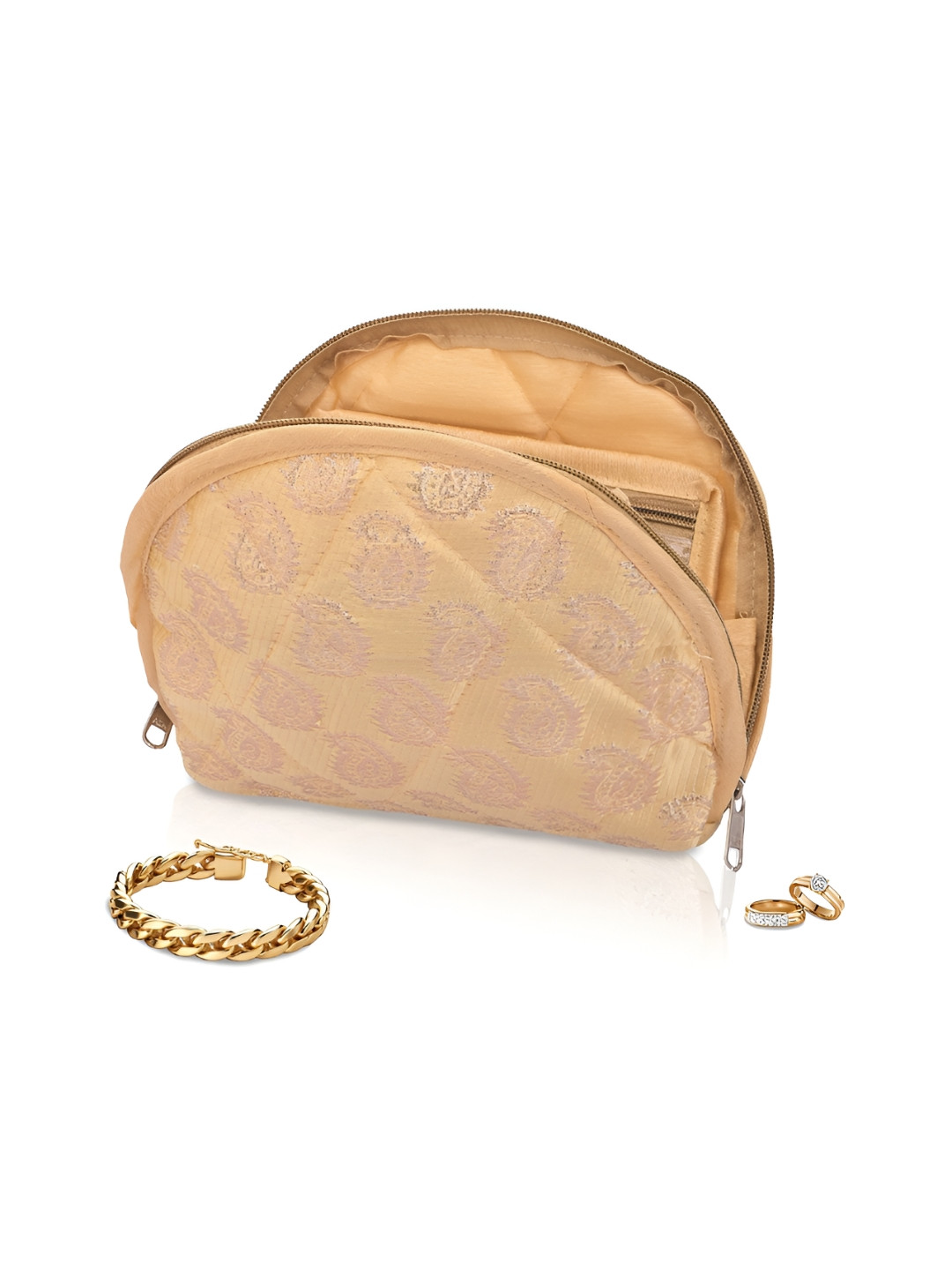 Aura Beige Cotton Foldable Jewellery Kit with 4 Transparent Pouches Organisers Bag