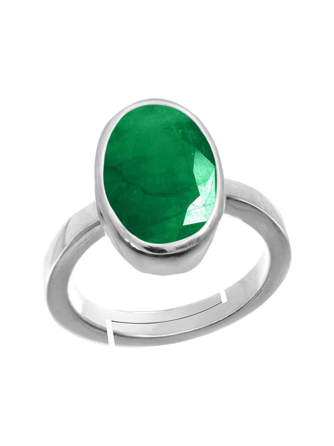 RRVGEM Women 3.00 KT Silver Plated Green Emerald Adjustable Ring