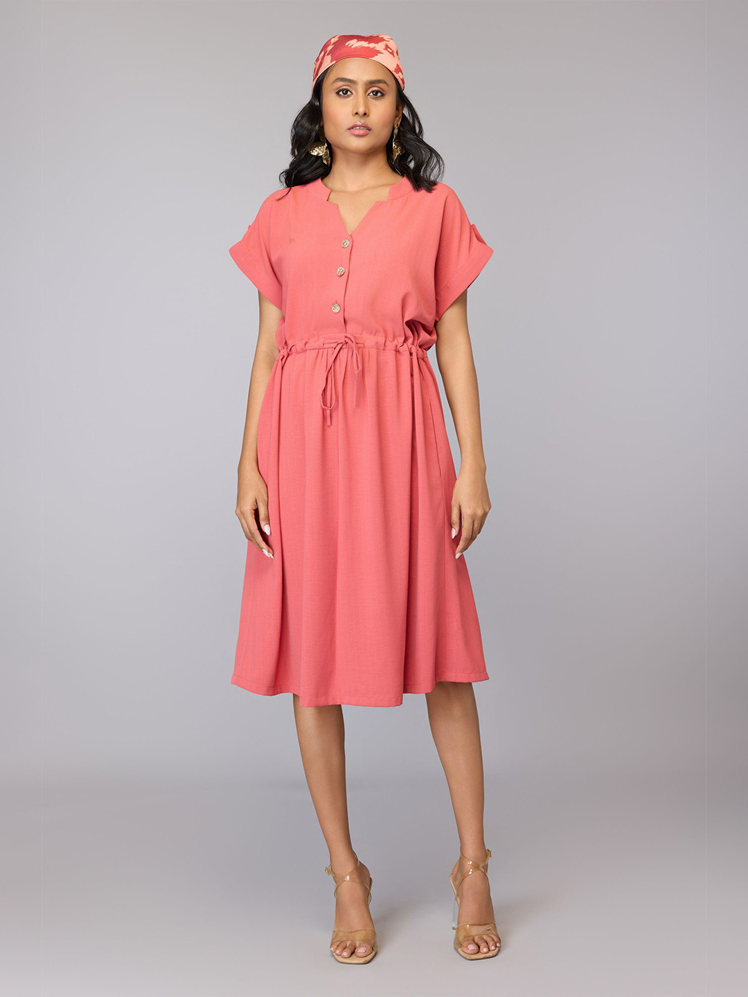 Tamiska By Narendra Kumar Women V-Neck Extended Sleeves Fit & Flare Dress