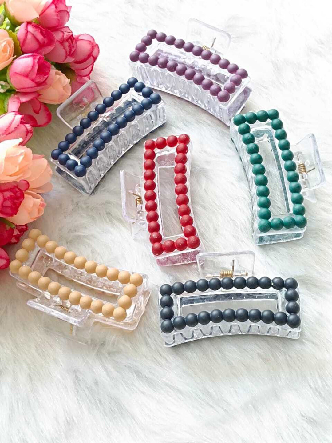 DENICRAAS Women Set of 5 Multicoloured Rectangular Bubble Matte Hair Clips