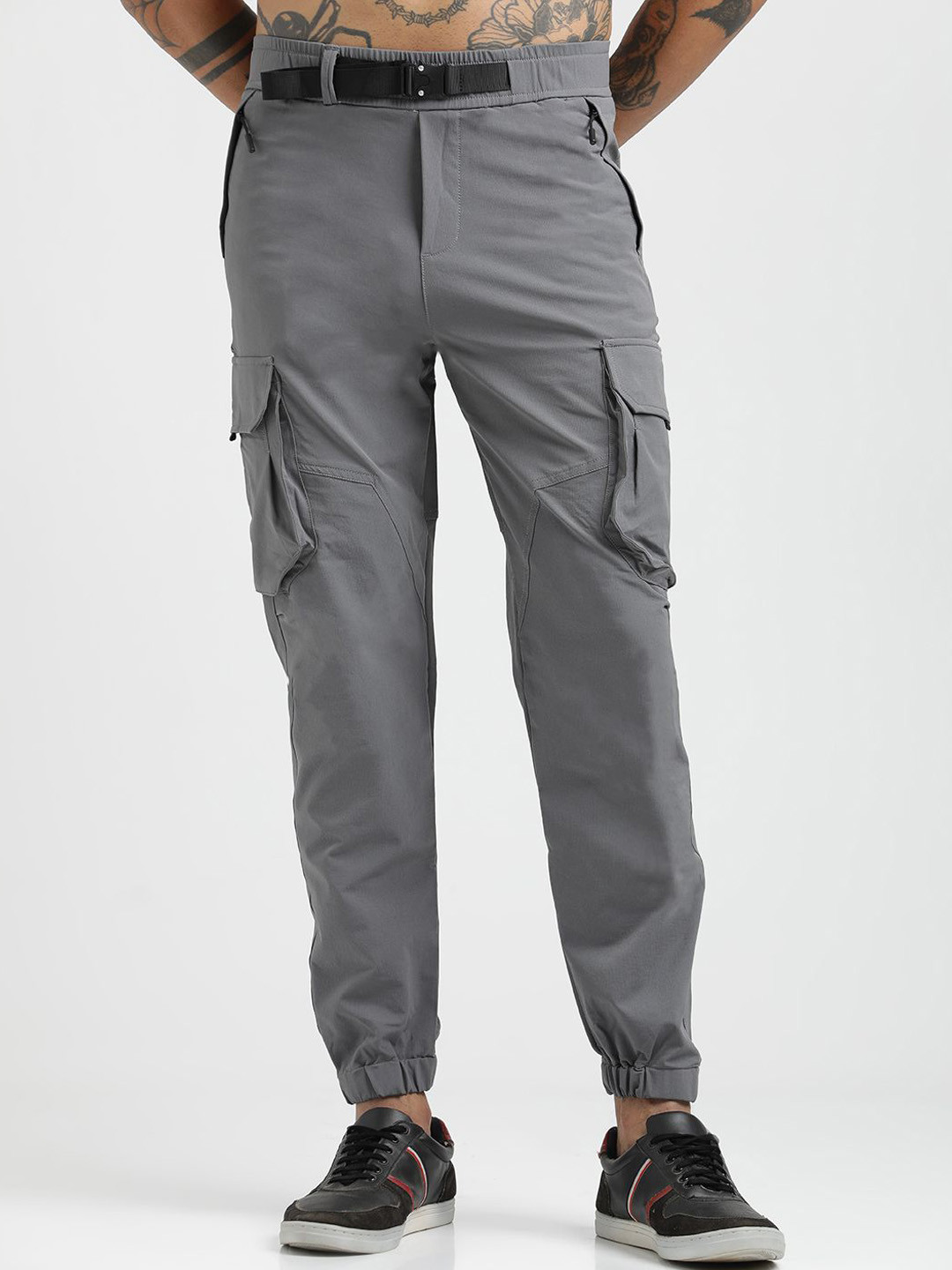 Blu MNKY Men Solid Smart Cargos Trousers