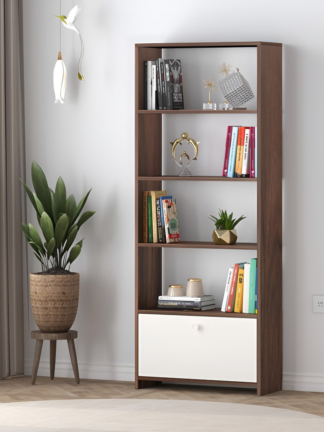 bluewud Molse Brown 4 Tier Bookshelf Cabinet Organizer