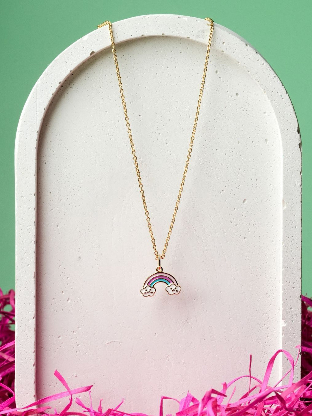 ShimmerTots 925 Silver 18 kt Gold-Plated Rainbow In Clouds Kids Pendant with Chain