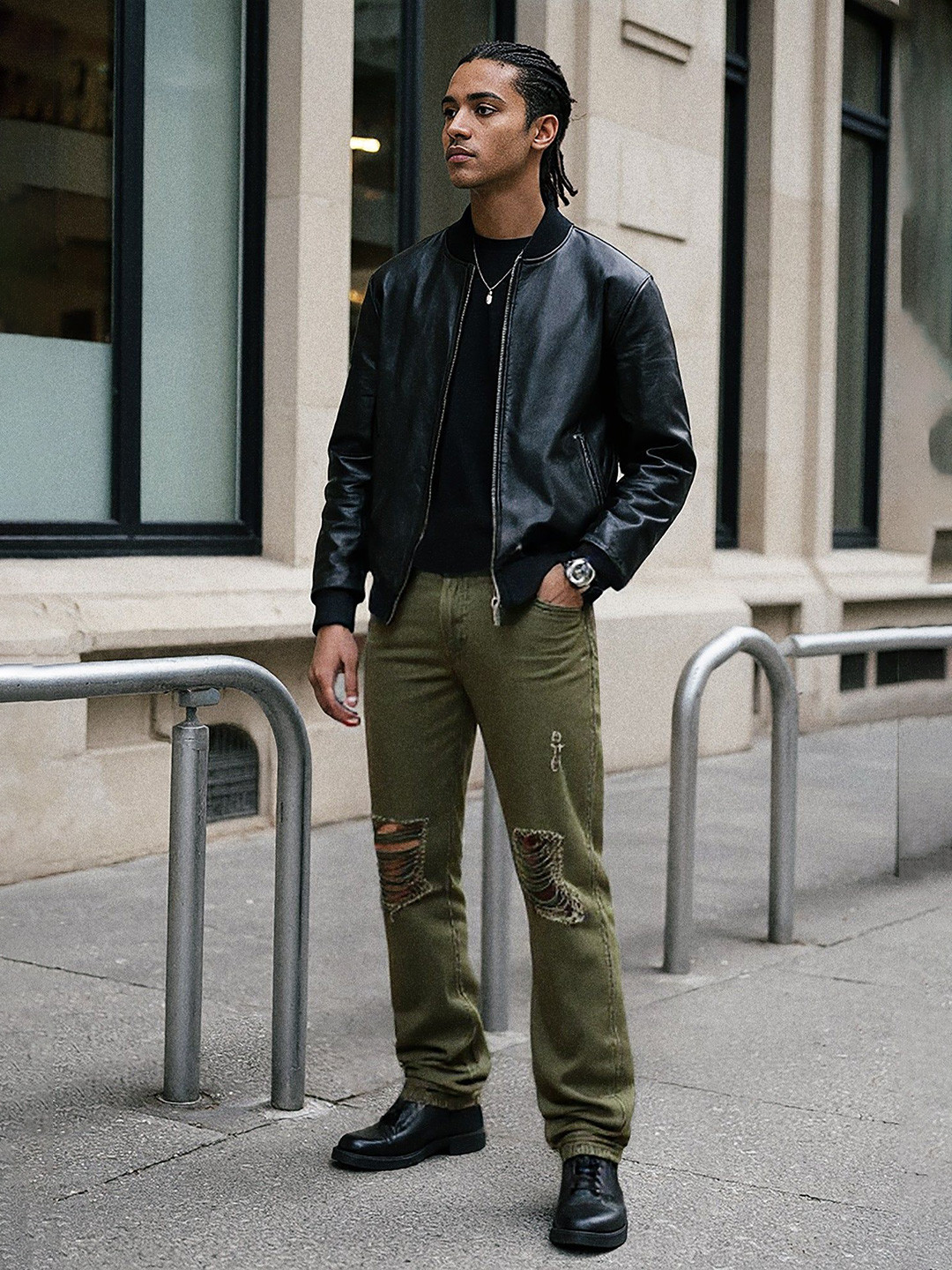 FREAKINS Men Rustic Green Straight Fit High-Rise Jeans