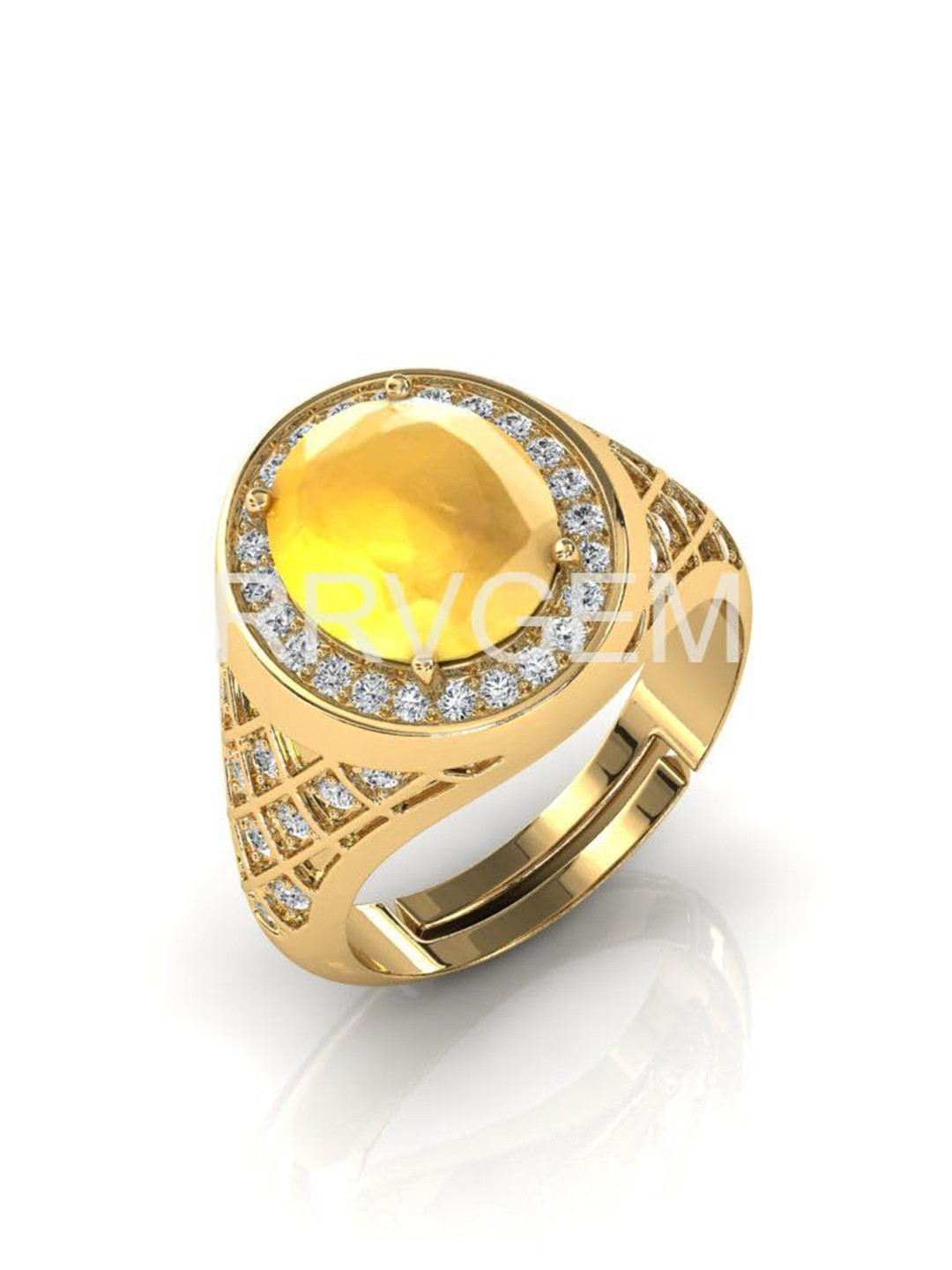 RRVGEM Yellow Sapphire 2.25 Ratti Pukhraj Gold Plated Ring
