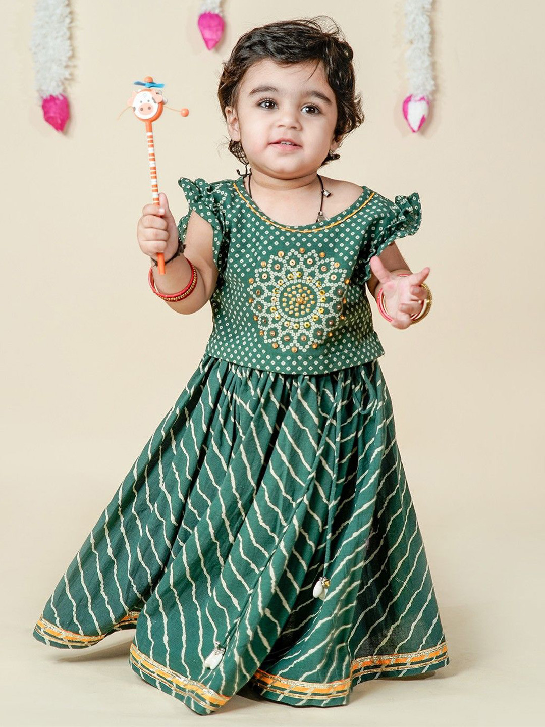 Chanda Mama Girls Embellished Beads and Stones Ready to Wear Lehenga & Blouse