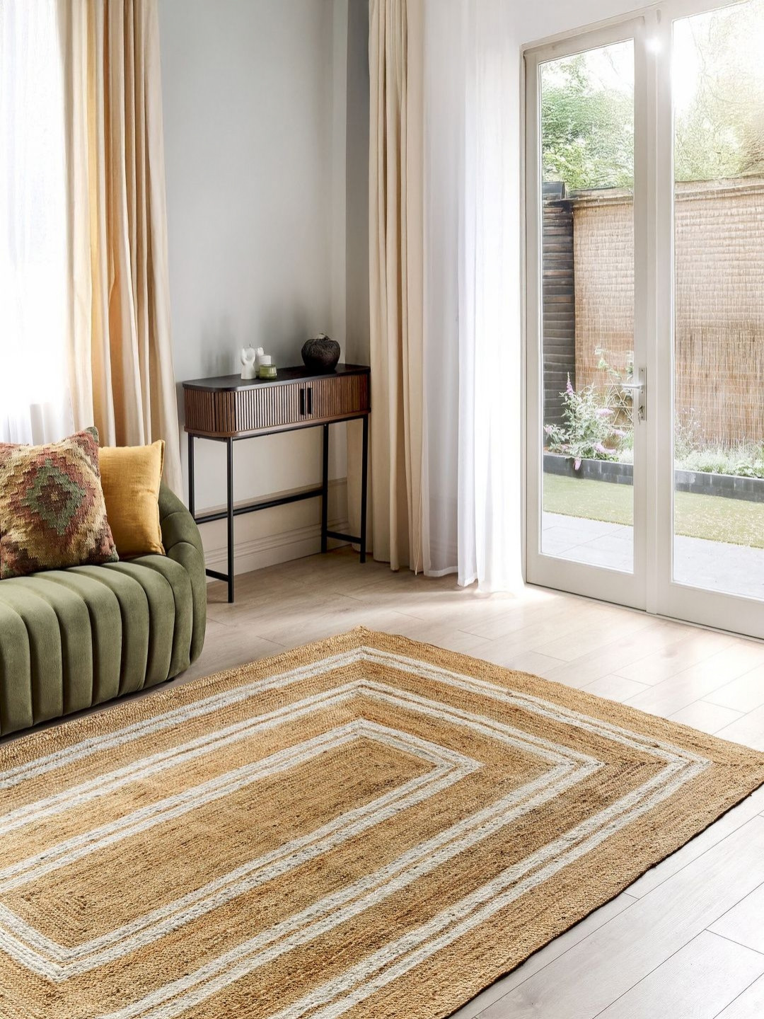 THEGASBH Geometric Handmade Hemp Carpet