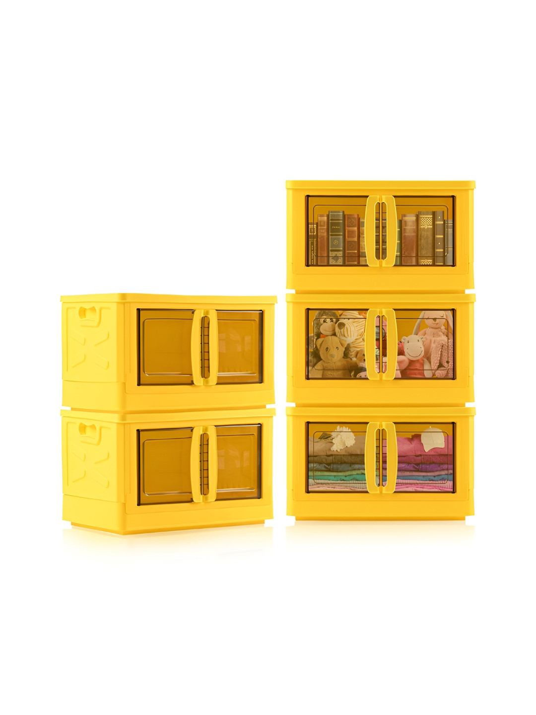 Aura Yellow & Transparent 5 Pieces Double Door Storage Box With Lid