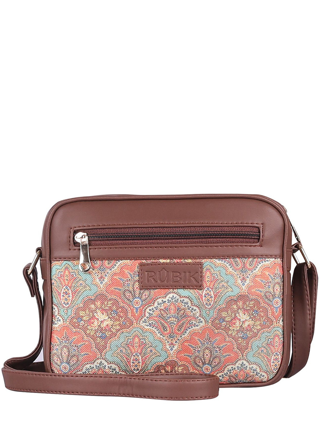 Rubik Embroidered Jute Sling Bag With Detachable Strap