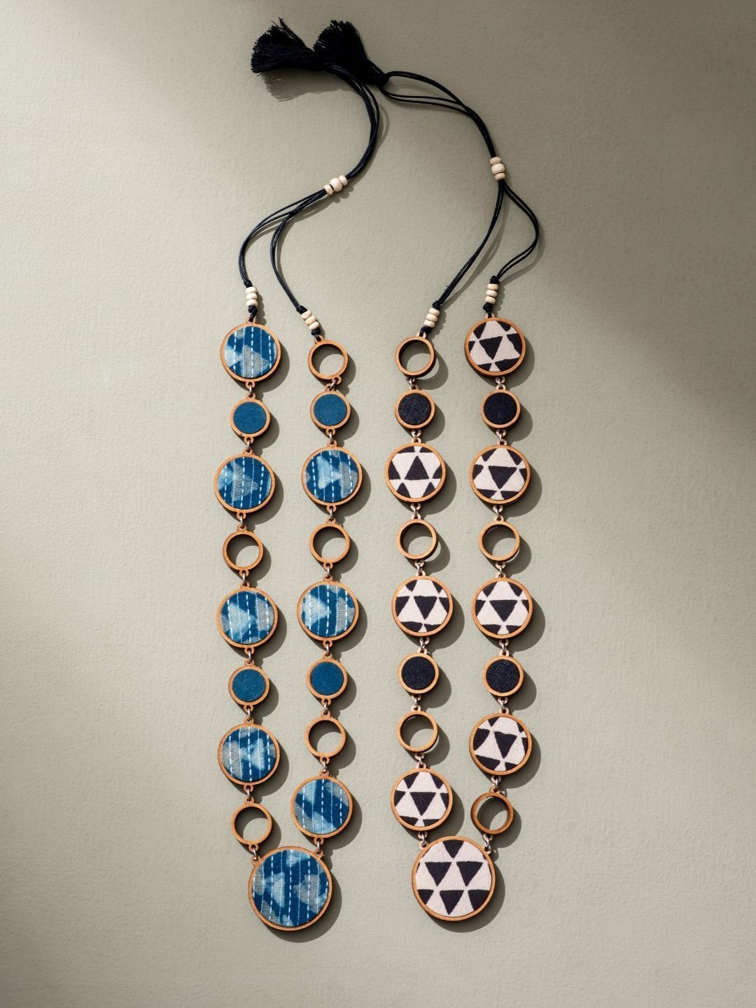 WHE Brass Reversible 2-In-1 Repurposed Fabric And Wood Necklace