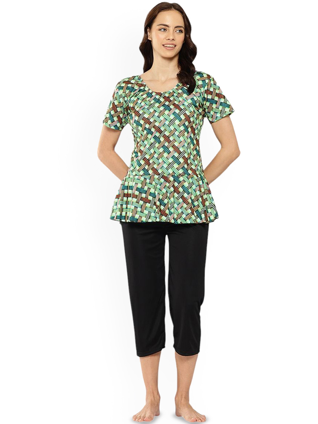 Aarika Check Printed Swim Suit With Goggle