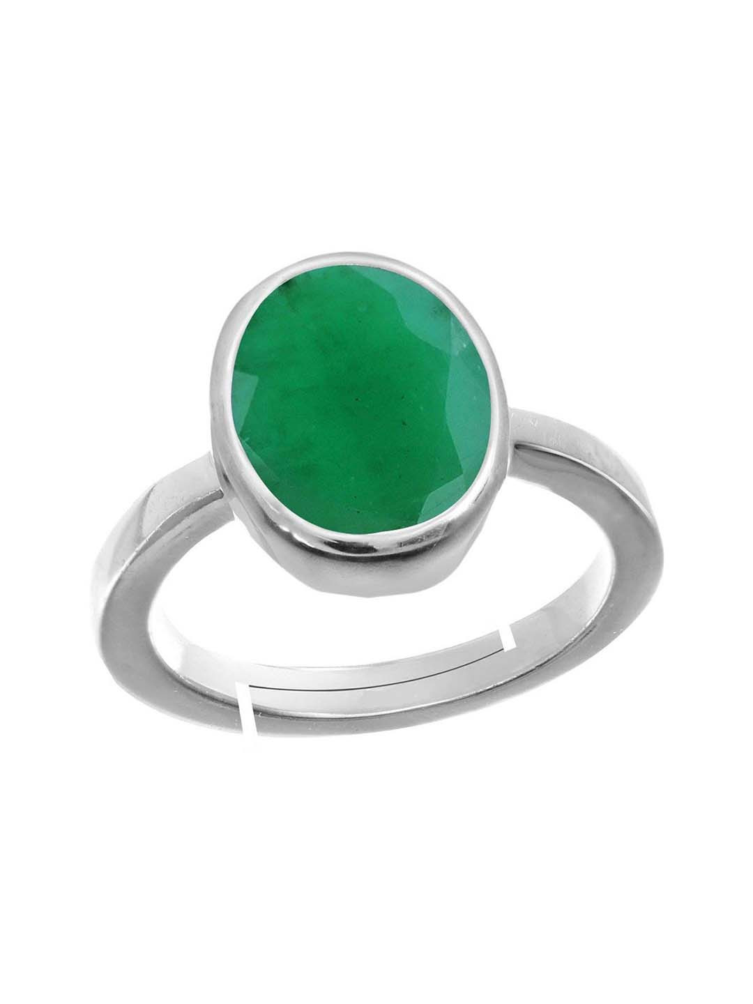 RRVGEM Panna Stone Silver Plated Adjustable 5.50 Finger Ring