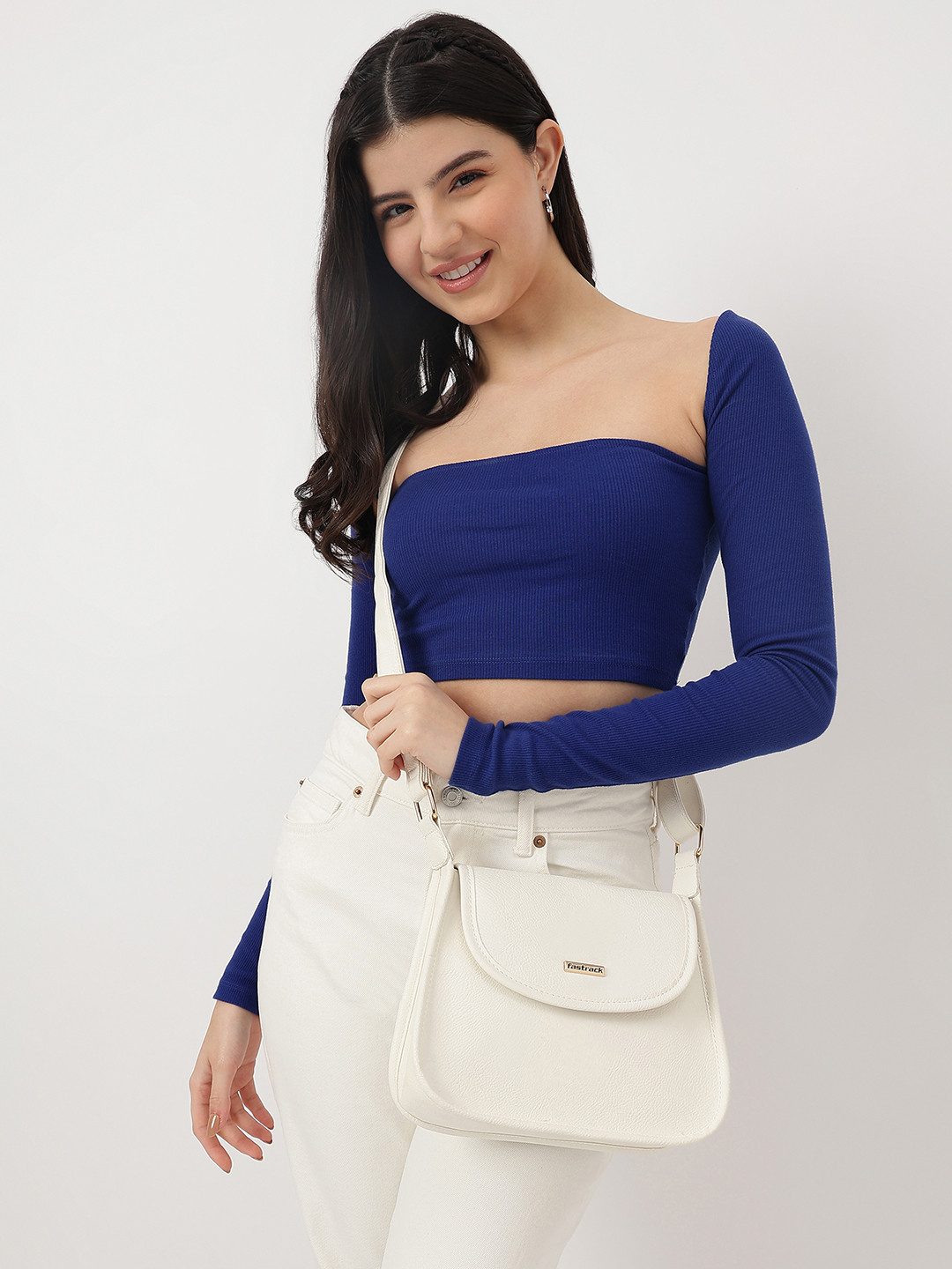 Fastrack Women Solid Sling Bag with Button Closure