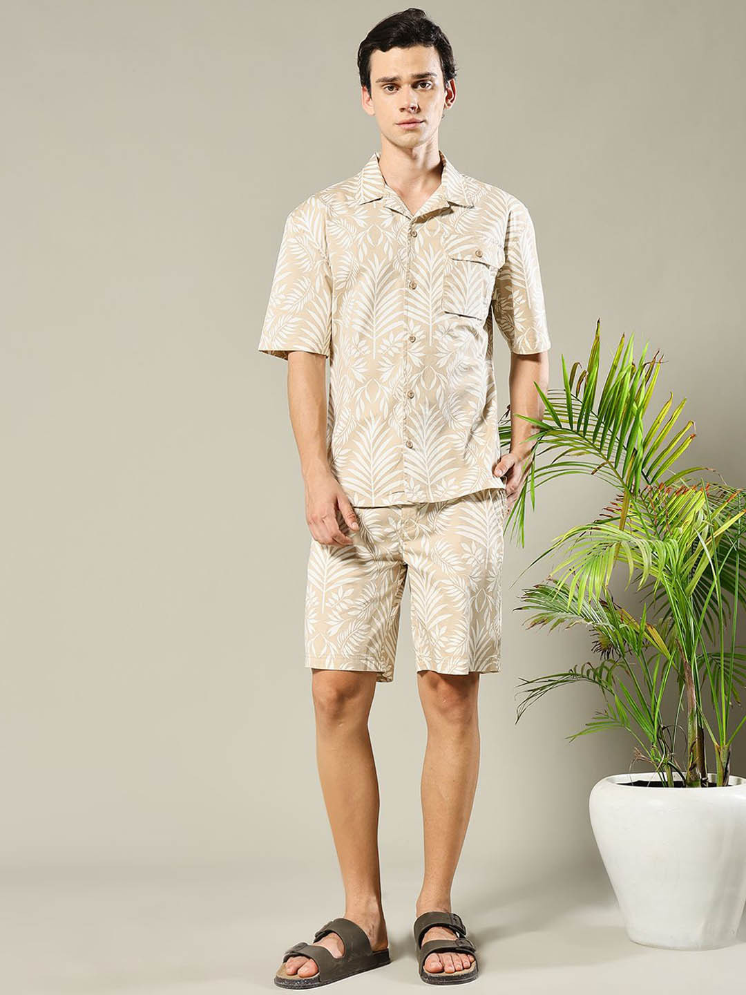 PRONK Printed Pure Cotton Shirt Collar Shirt With Shorts Co-Ords Set