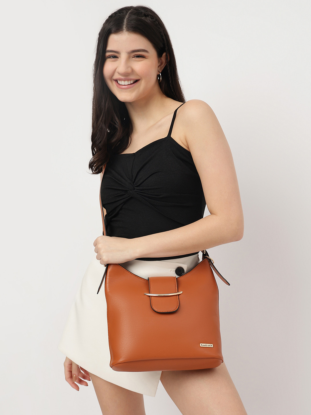 Fastrack Women Solid Hobo Bag with Adjustable Sling Straps