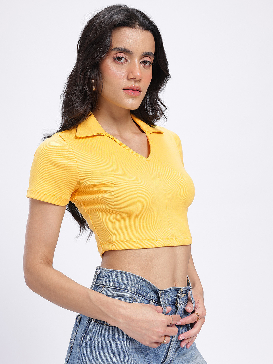 glitchez Shirt Collar Crop Top