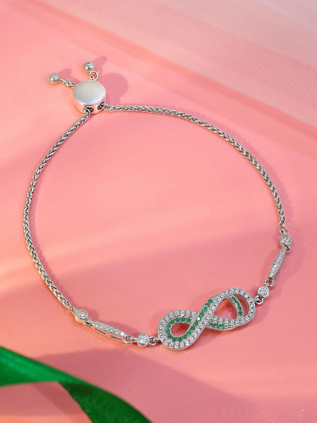 Tweov Jewels Women 925 Sterling Silver Rhodium-Plated CZ Studded Infinity Chain Bracelet