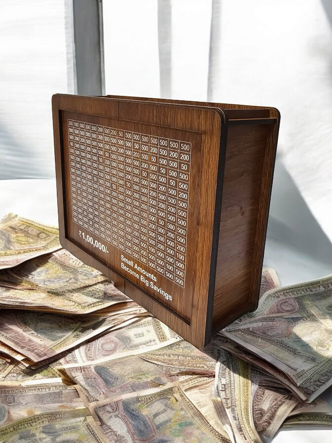PIPALIYA 100000 Rupees Savings Money Brown Wood Natural Living Room Small Showpiece - 3.1 Inches