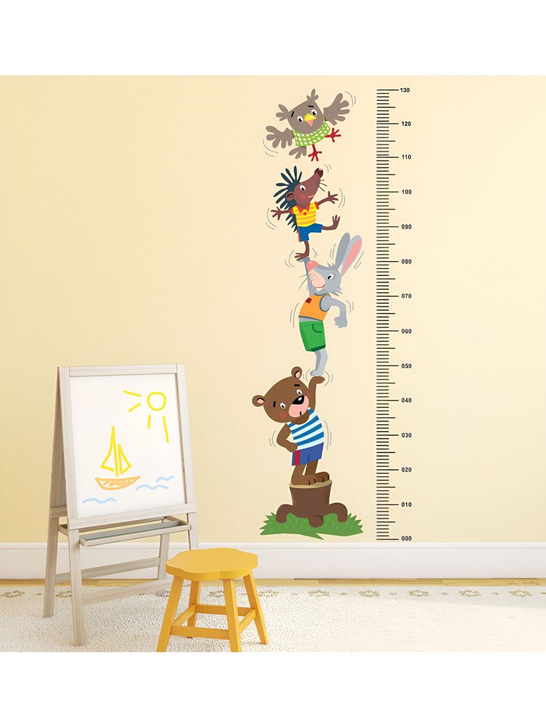 LANSTICK Brown & Grey Animals With Height Chat Printed Wallsticker