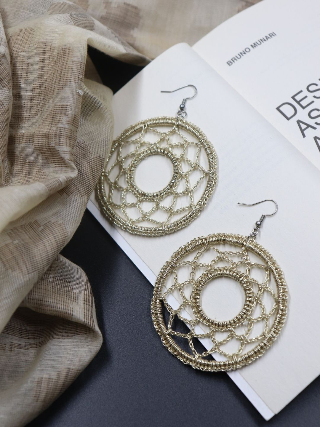 WHE Handmade Round Crochet Circular Shaped Drop Earrings