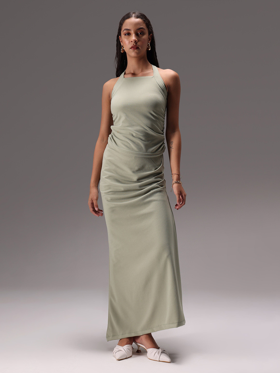 Obleka Ruched Halter Neck Top With Skirt Co-Ords