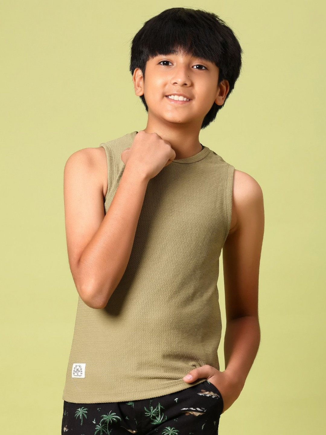 V-Mart Boys Self Design Structured Round Neck Cotton Sleeveless T-shirt
