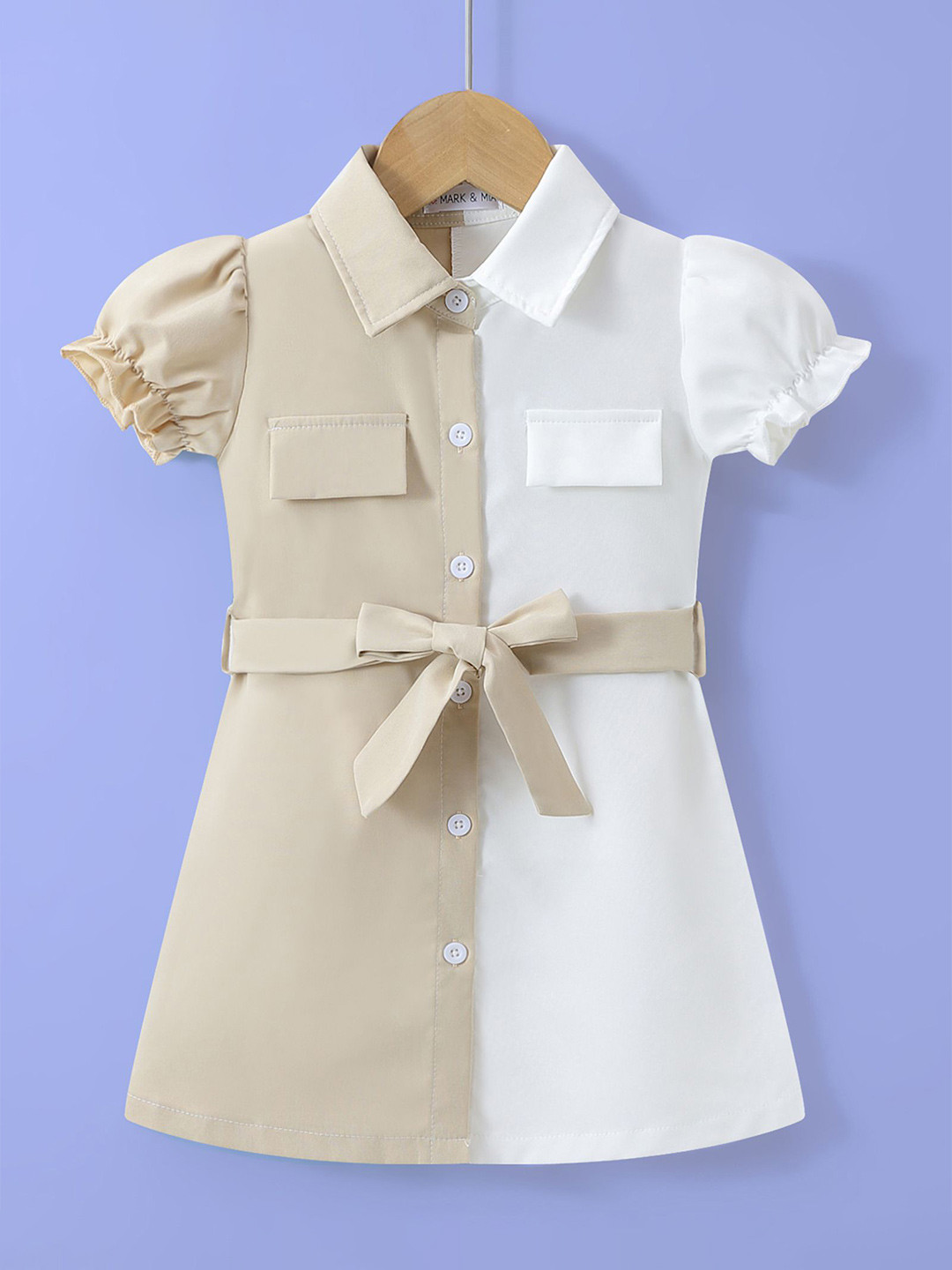 Mark & Mia Girls Shirt Coller Puff Sleeves Shirt Dress