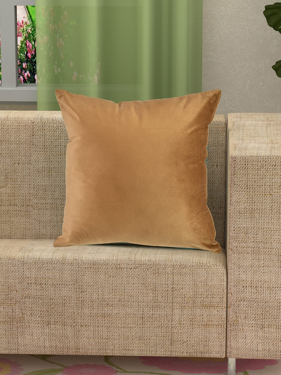 Yellow Weaves Camel Brown Velvet Square Cushion Covers