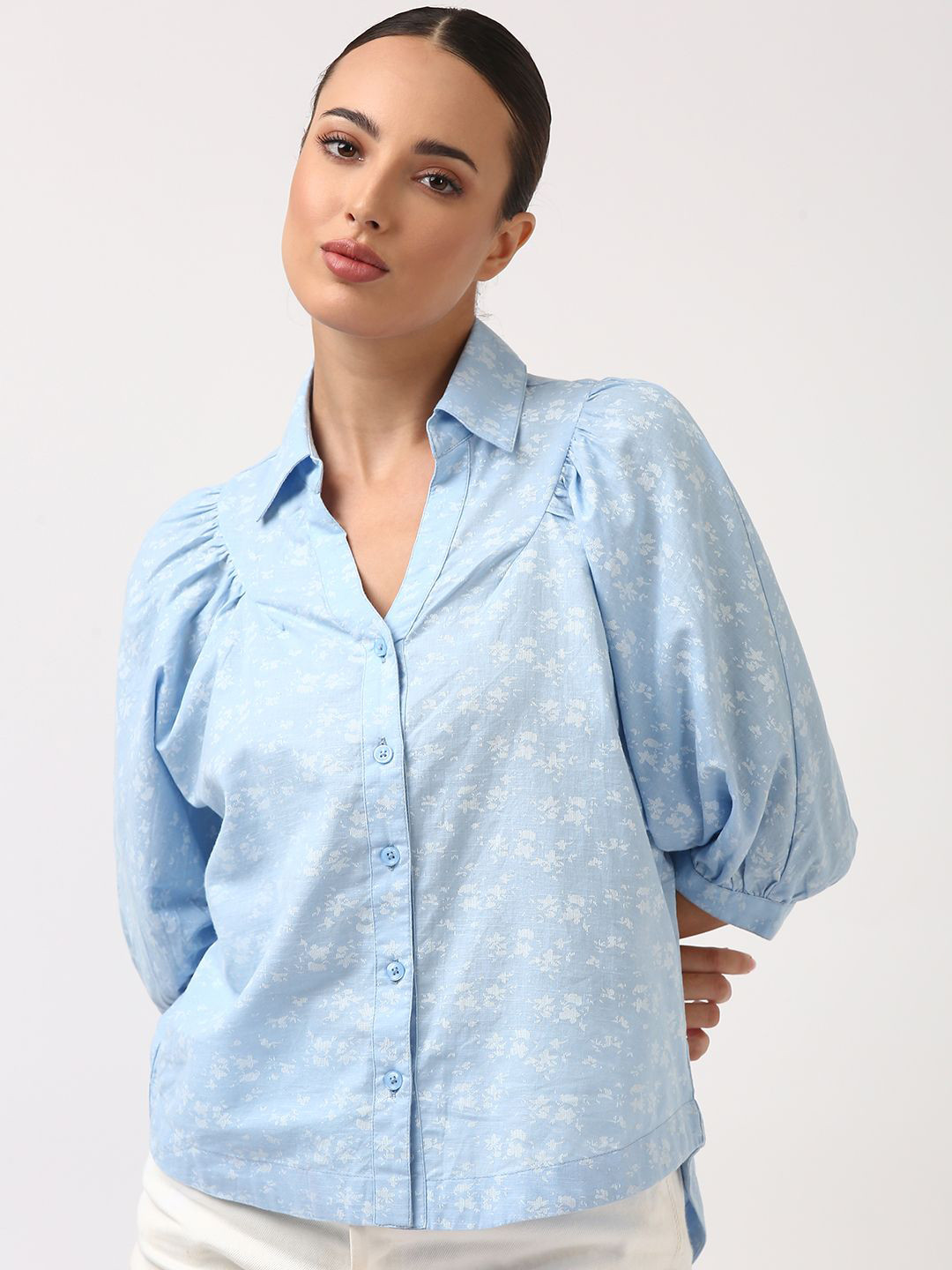 Jolene.club Women Printed Hi-Low Shirt Style Top