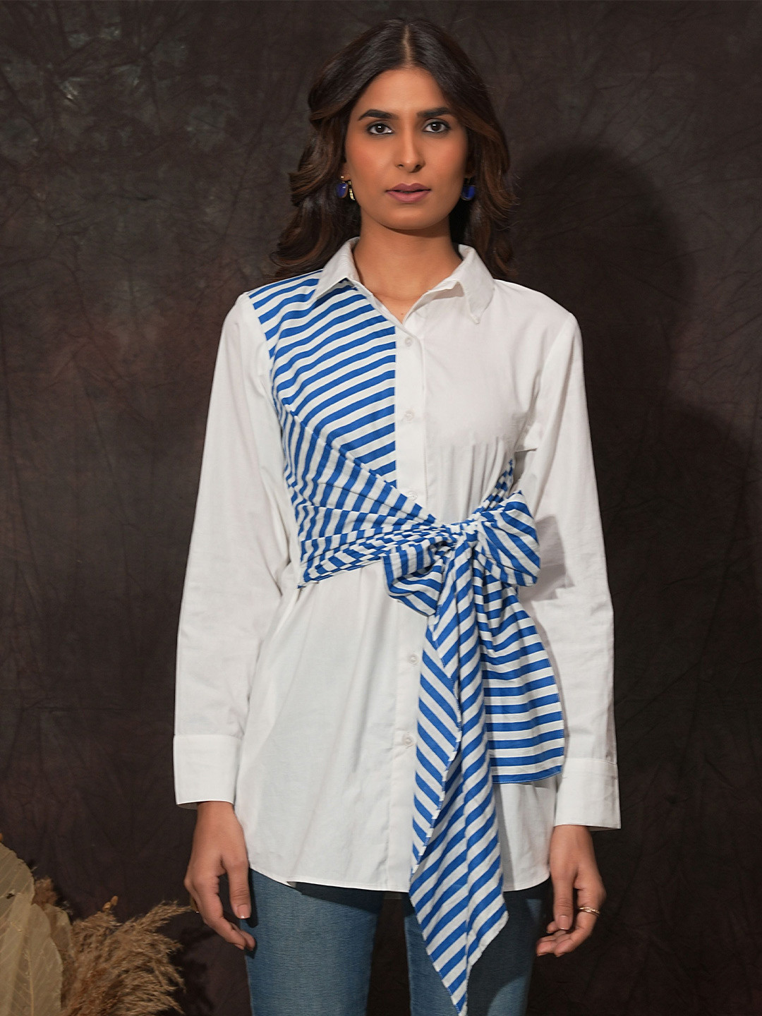 Golden Mirror Vertical Stripes Cotton Casual Shirt