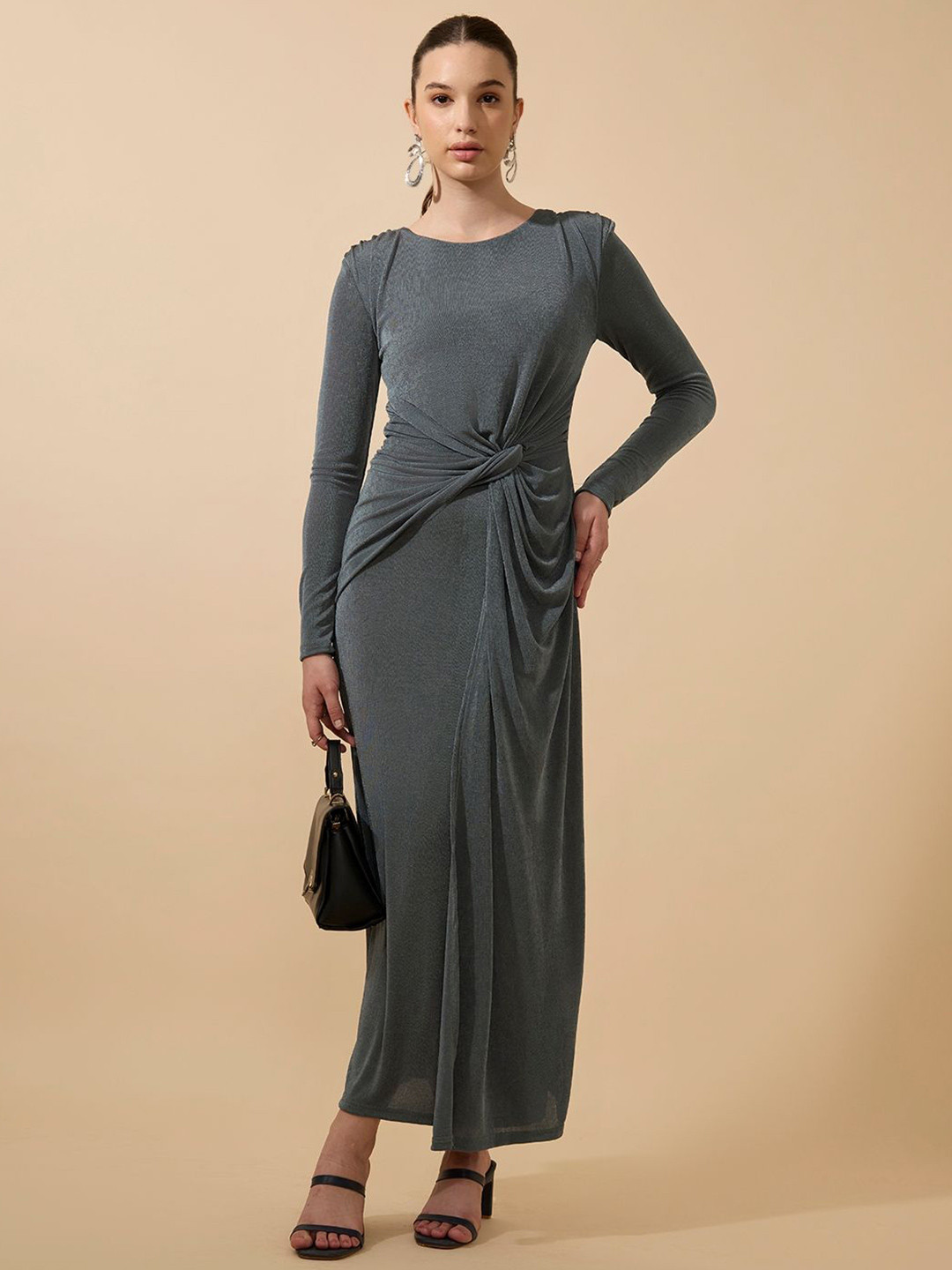 SHOWOFFFF  Women Shimmer Draped Knot Maxi Dress