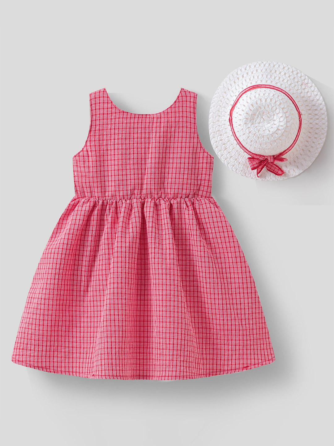 Mark & Mia Girls  Checkered A-Line Dress With Bow Detailing at the Back & Hat