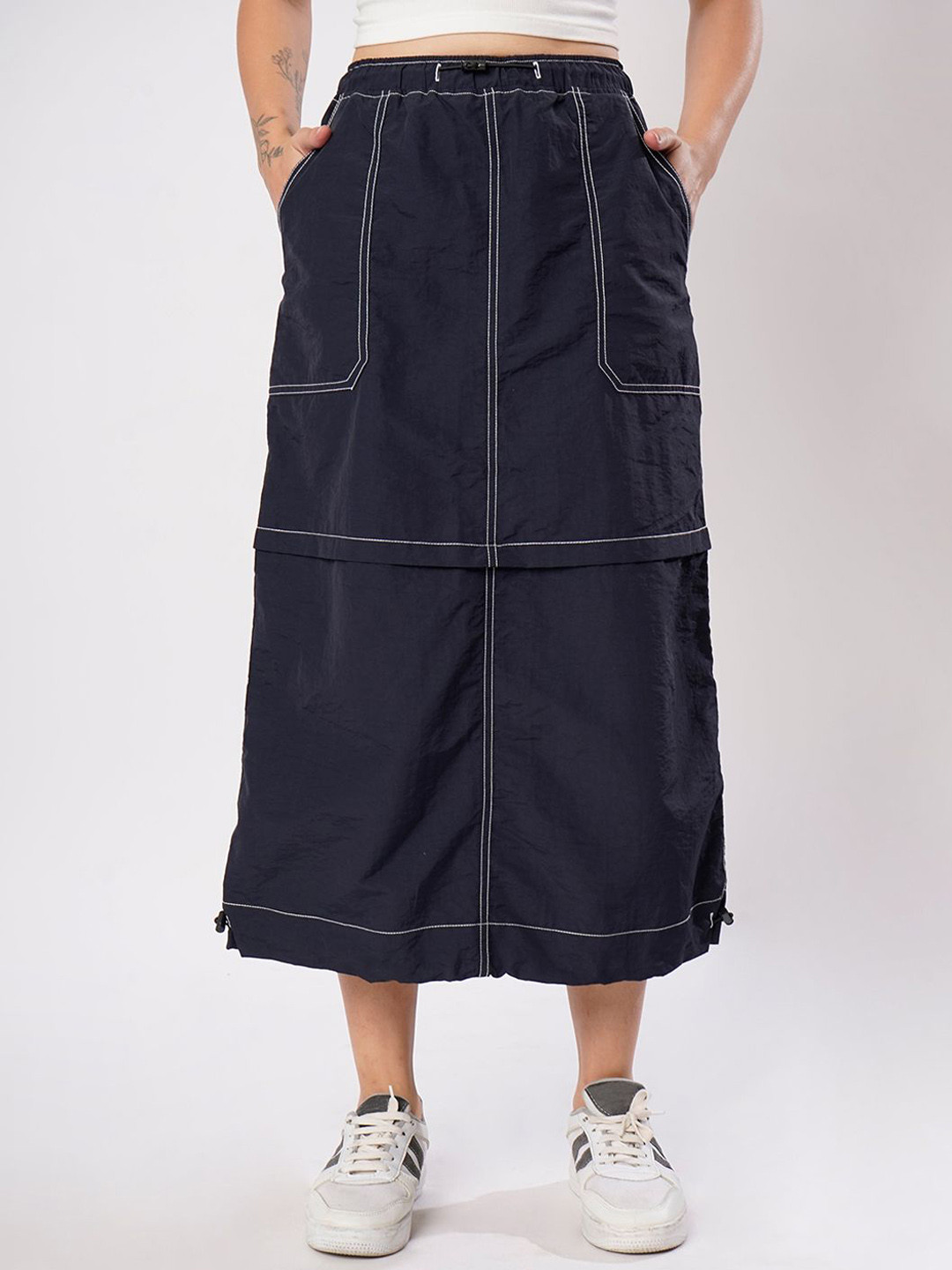 The Roadster Lifestyle Co Contrast-Stitch Midi Skirt