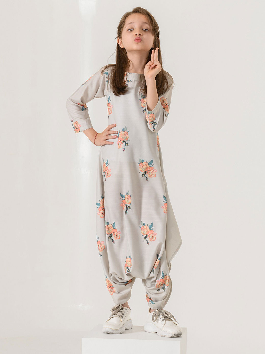 Pasha Girls Cotton Pista Green Dhoti Jumpsuit