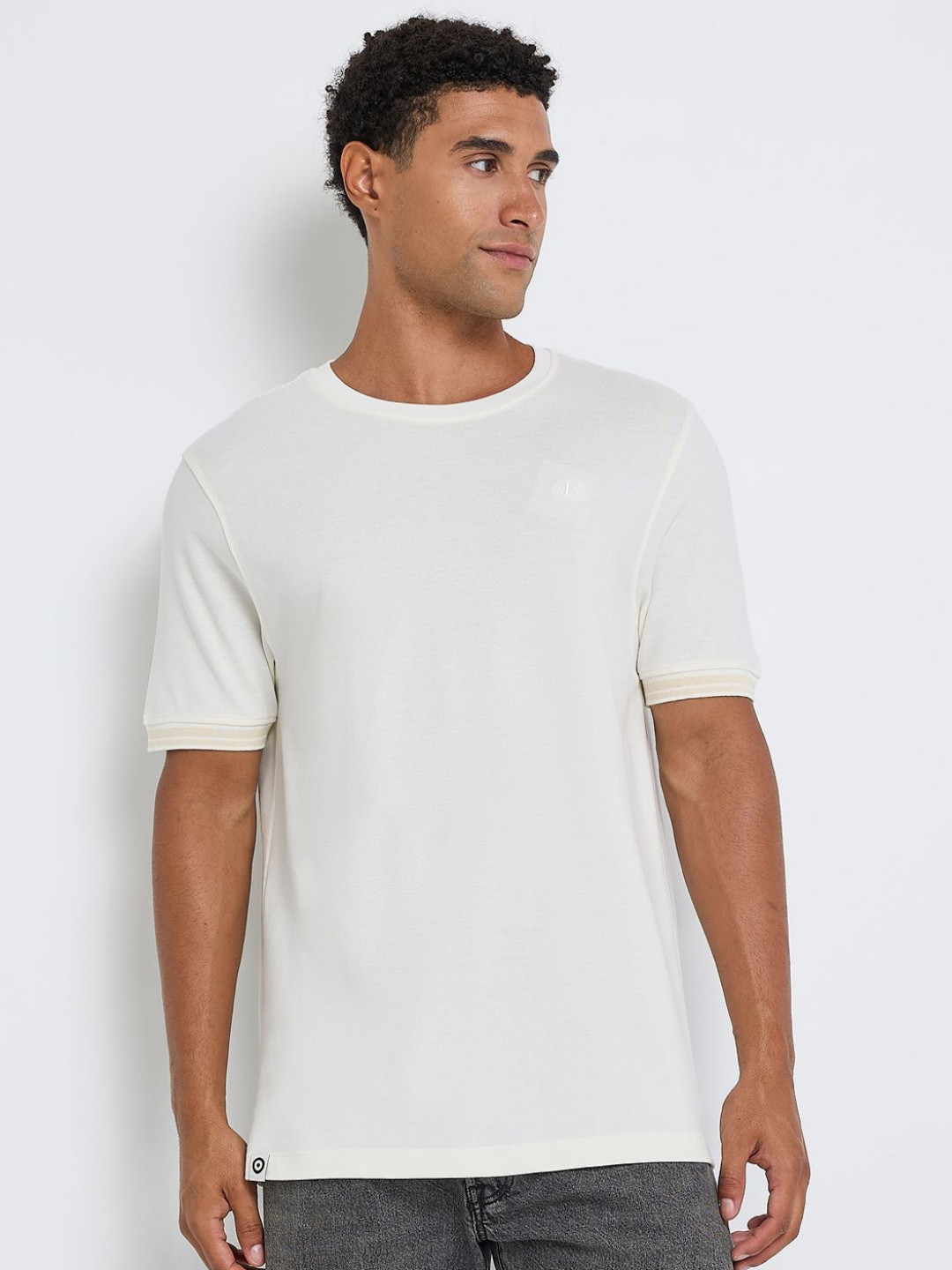 BEN SHERMAN Self Design Round Neck Regular Fit Cotton T-shirt