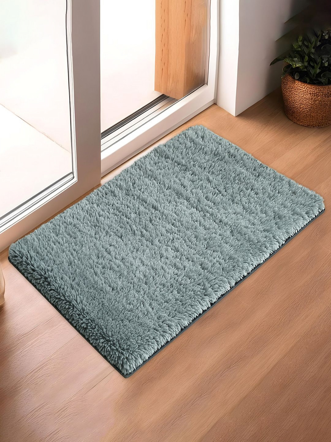 Aura Grey Microfiber Water Absorbent Bathroom Mats Anti Slip Door Mat
