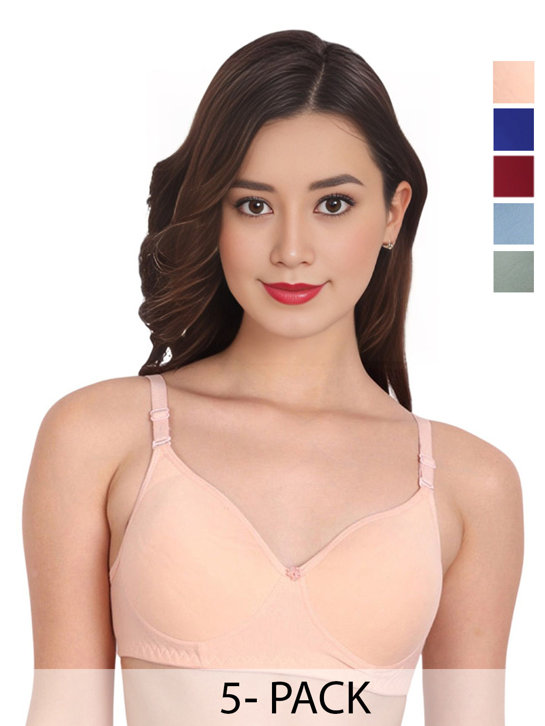 Liigne Pack Of 5 Solid Full Coverage Multiway T-Shirt Bra