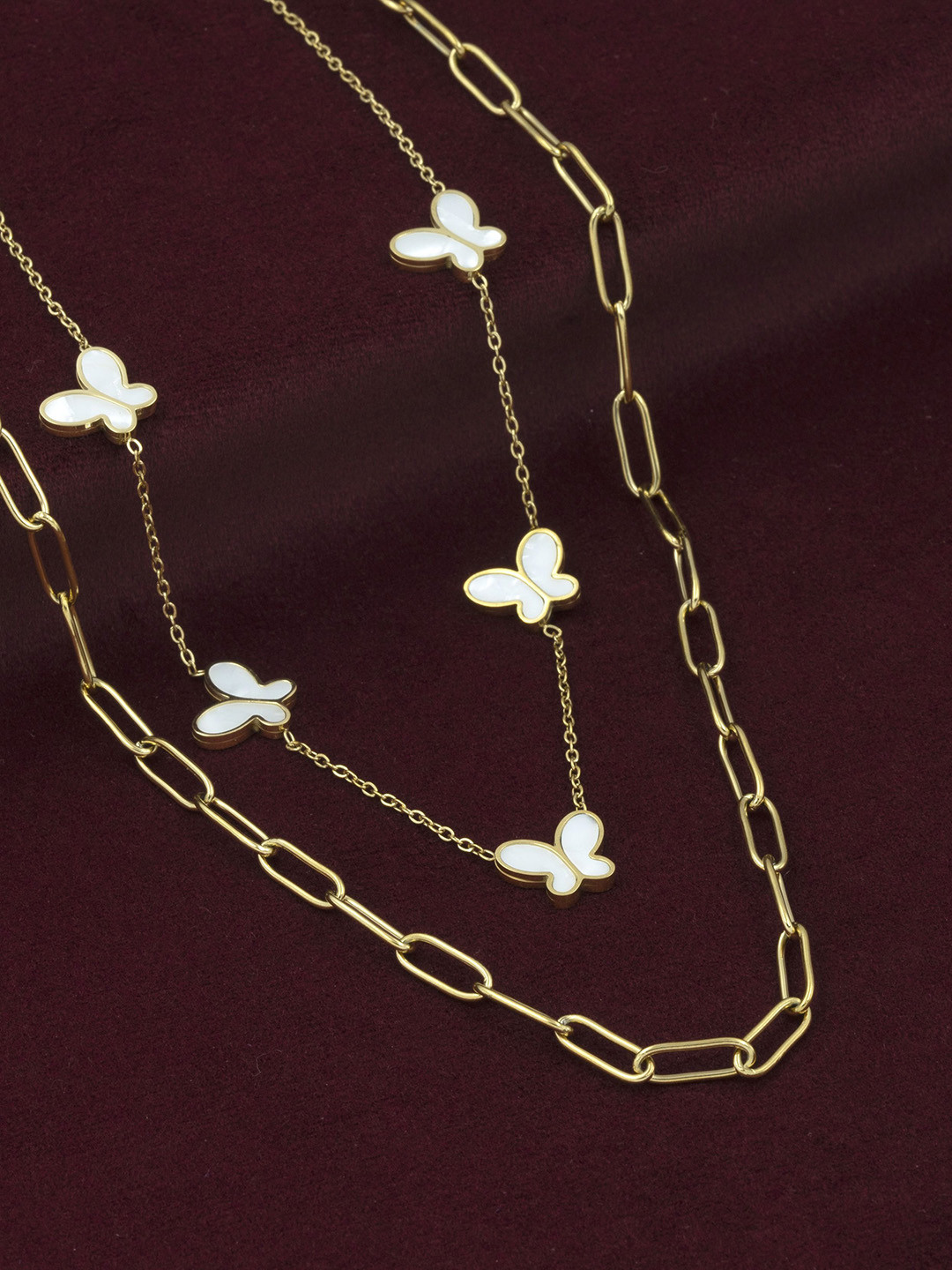 ARTKLIM Stainless Steel Gold-Plated Butterfly Charm Double Layered Chain