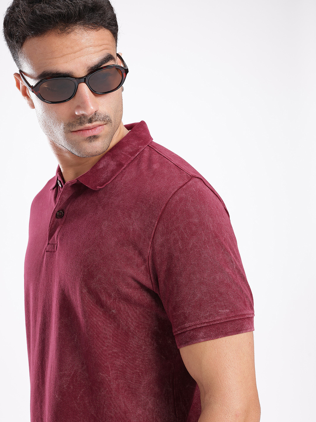 glitchez Washed Effect Polo Collar T-shirt