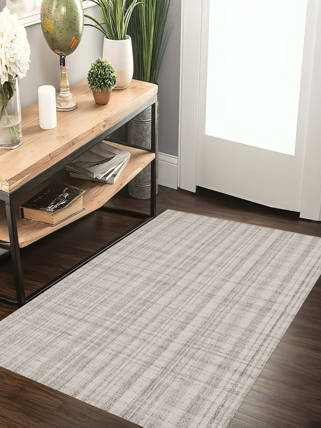 saraswatii global Laurel Plaid Cream-Coloured Tufted Woollen Carpet