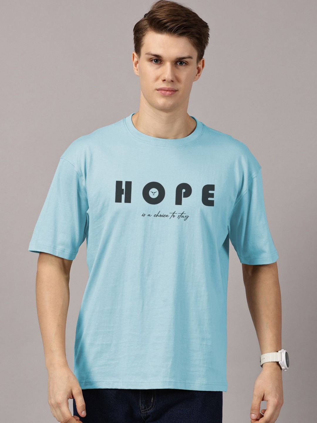 LEON Typography Printed Drop Shoulder sleeves Cotton Oversized T-shirt