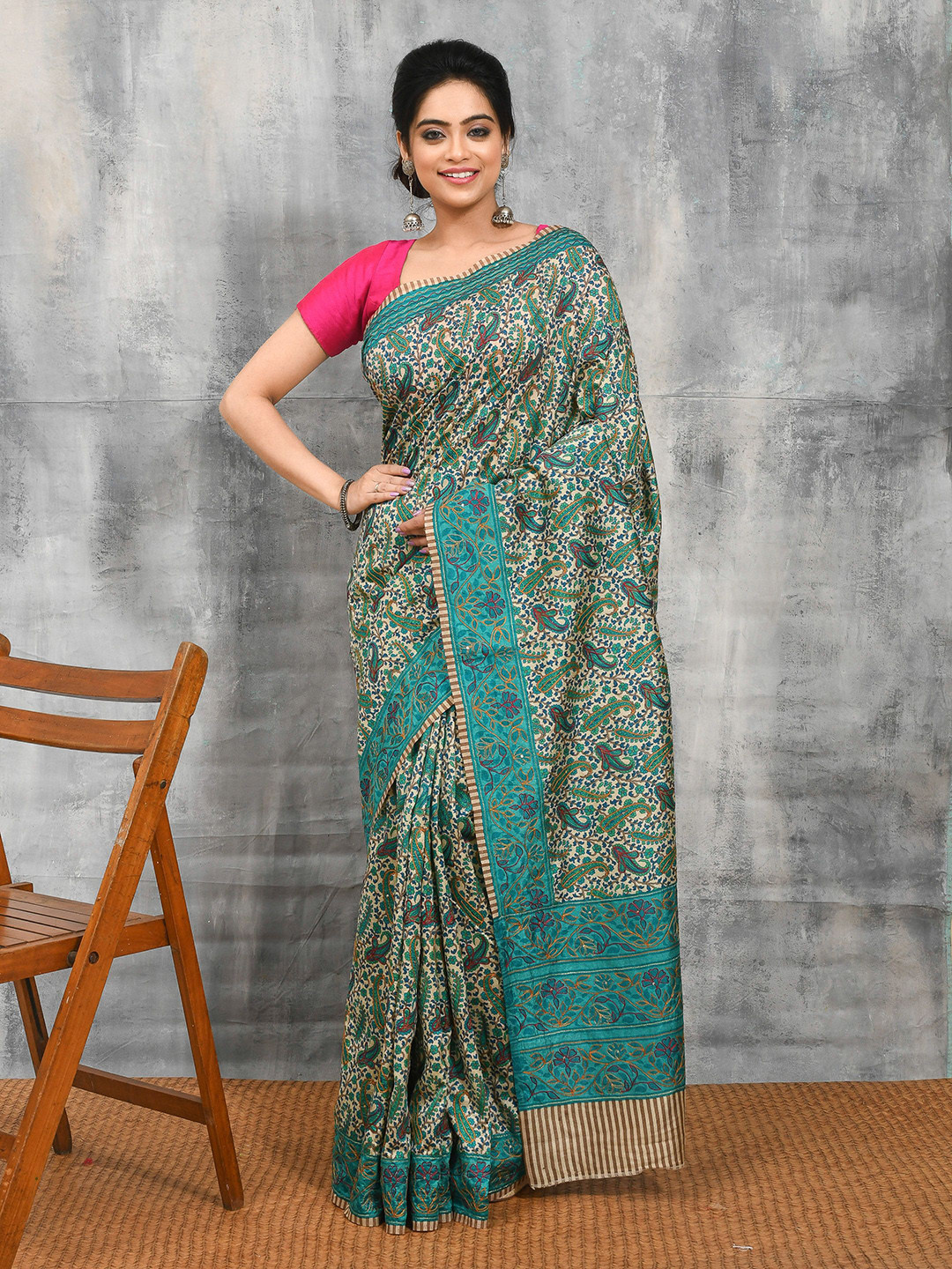 Rupeshwari Kantha Work Silk Saree