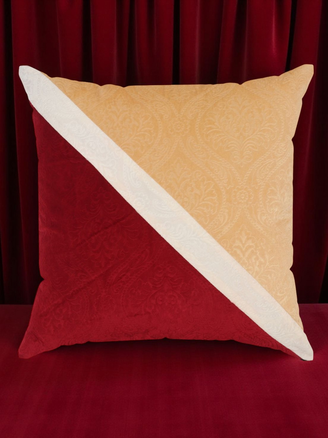 IVAZA Maroon Colourblocked Velvet Double-Sided Square Cushion Cover - 16 x 16 Inches