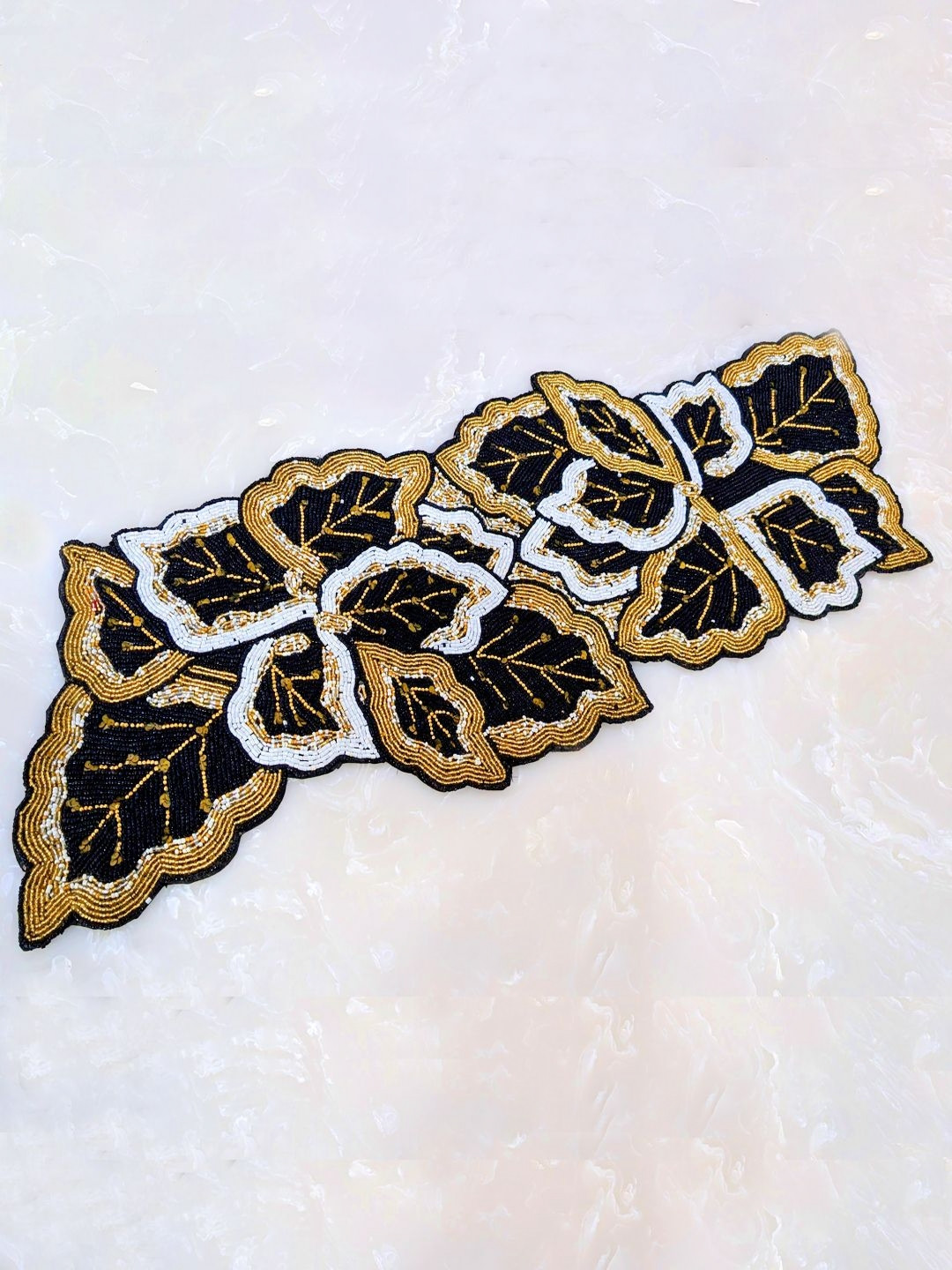 Good Vibes White & Black Embellished Beaded Table Runners